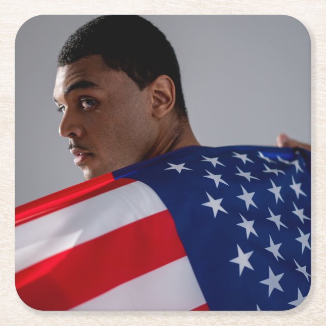 Dessous-de-verre Carré En Papier 4 juillet personnalisée 2 photo double face (Devant)