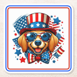 Dessous-de-verre Carré En Papier 4 juillet USA Chien patriotique Jour de l'Indépend