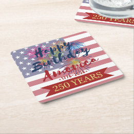 Dessous-de-verre Carré En Papier 4th of July Happy Birthday America USA 250th