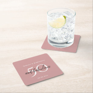 Dessous-de-verre Carré En Papier 50 ans et Fabulux Anniversaire Élégant Rose Poussi