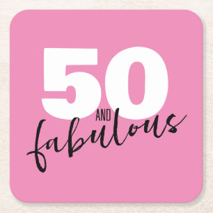 Dessous-de-verre Carré En Papier 50 et cadeau fabuleux 50e fête d'anniversaire rose