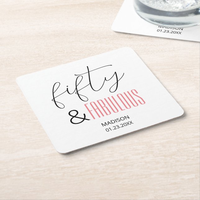 Dessous-de-verre Carré En Papier 50 et fabuleux Custom 50e Anniversaire Script mode (Incliné)