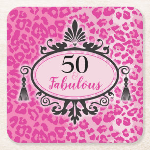 Dessous-de-verre Carré En Papier 50 et fabuleux Leopard rose 50e Anniversaire servi