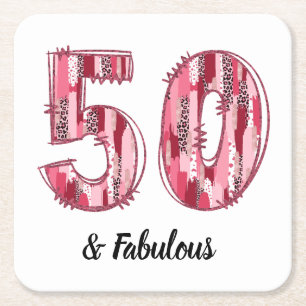 Dessous-de-verre Carré En Papier 50 et fabuleux pinceaux rose et léopard
