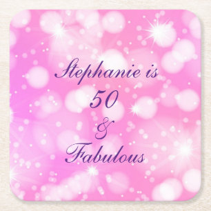 Dessous-de-verre Carré En Papier 50 Et Fabulous Anniversaire Rose Purple Glittery