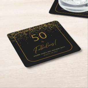Dessous-de-verre Carré En Papier 50 Fabuleux Anniversaire Or Noir Paillettes