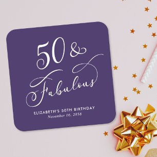 Dessous-de-verre Carré En Papier 50 Fabulous Purple 50th Birthday Party