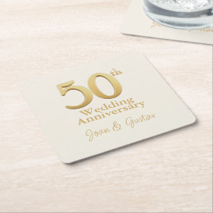 Dessous-de-verre Carré En Papier 50e anniversaire du Mariage d'or Champagne blanc