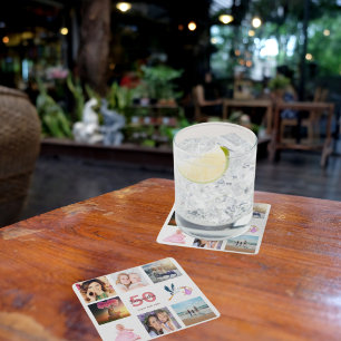 Dessous-de-verre Carré En Papier 50e anniversaire fête photo collage