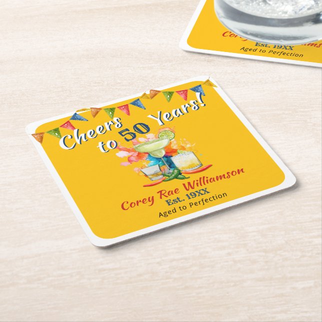 Dessous-de-verre Carré En Papier 50e anniversaire Fiesta mexicaine encourage à 50 a (Incliné)