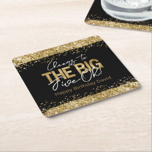 Dessous-de-verre Carré En Papier 50e anniversaire Gold et Black Big Cinq-Oh Carré P