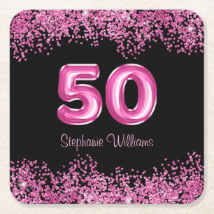 Dessous-de-verre Carré En Papier 50e anniversaire Hot Pink Balloons Parties scintil