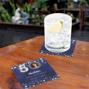 Dessous-de-verre Carré En Papier 50e anniversaire marine bleu argent étoiles photo