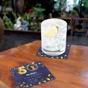 Dessous-de-verre Carré En Papier 50e anniversaire marine bleu or étoiles photo