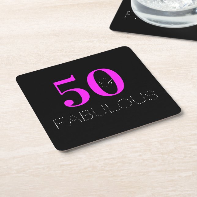 Dessous-de-verre Carré En Papier 50th Birthday 50 fabulous Neon Pink Black Party (Incliné)