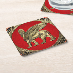 Dessous-de-verre Carré En Papier [510] Lion assyrien ailli - Lamassu d'or