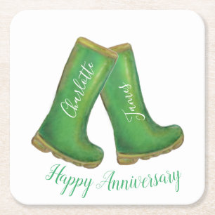 Dessous-de-verre Carré En Papier 55e anniversaire émeraude mariage vert welly boot