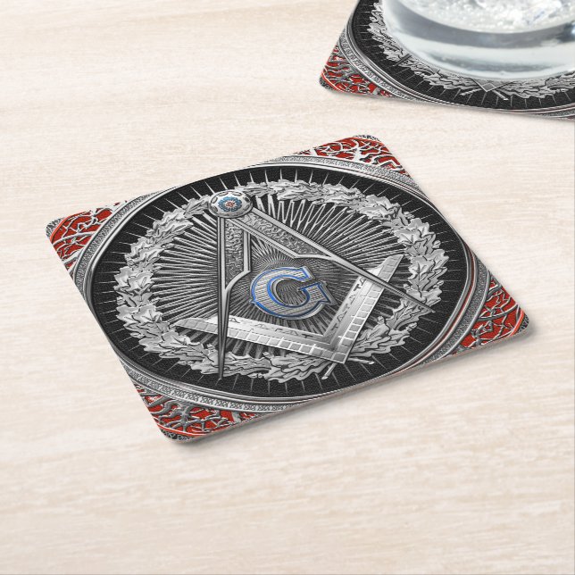 Dessous-de-verre Carré En Papier [600] Master Mason - Silver Square & Compass (Incliné)