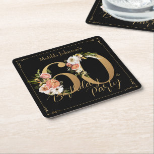 Dessous-de-verre Carré En Papier 60e anniversaire Black Gold Floral Glamorisant Jol