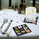 Dessous-de-verre Carré En Papier 60e anniversaire fête photo collage mec noir<br><div class="desc">Un dessous de verre pour une fête du 60e anniversaire pour un type,  célébrant sa vie avec un collage de 8 de vos propres photos. Modèles pour l'âge de 60 ans et une date. Date de naissance ou date de la fête. Lettres de couleur blanche. Arrière - plan noir.</div>
