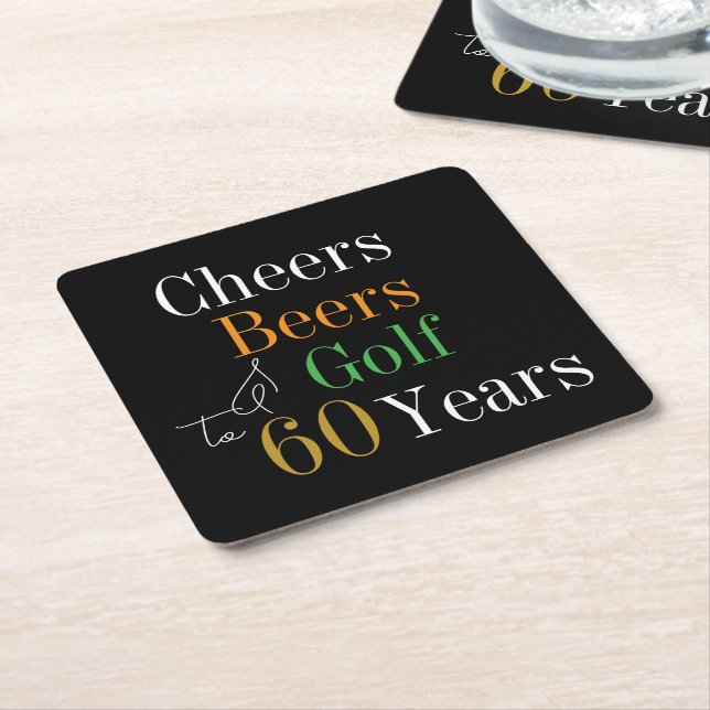 Dessous-de-verre Carré En Papier 60e anniversaire Golf Cheers Bières Black Gold (Incliné)