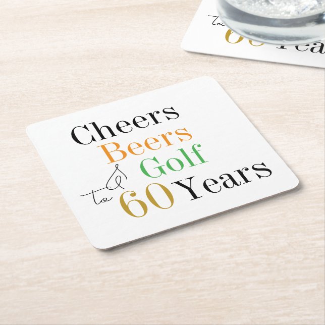 Dessous-de-verre Carré En Papier 60e Anniversaire Golf Cheers Bières Mini Fête (Incliné)