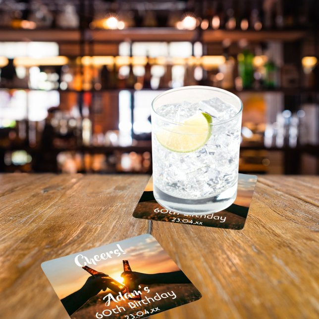 Dessous-de-verre Carré En Papier 60e anniversaire pour les gars encourage la bière (Créateur téléchargé)
