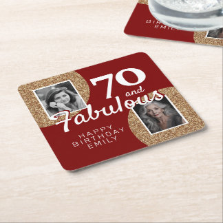Dessous-de-verre Carré En Papier 70 and Fabulous Gold Glitter 2 Photo 70th Birthday