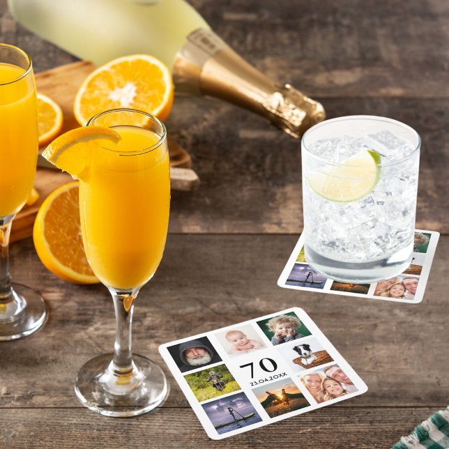 Dessous-de-verre Carré En Papier 70e anniversaire fête photo collage mec blanc (Créateur téléchargé)