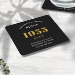 Dessous-de-verre Carré En Papier 70e anniversaire Nom 1955 Black Gold Elegant Chic<br><div class="desc">Premium 70th Birthday Black and Gold Dessous de verre de papier personnalisé - Celebration Elegance. Fêtez un anniversaire marquant dans le style avec nos dessous de verre en papier chic, de qualité supérieure, 70e anniversaire. Décorés avec goût dans des tons noir et or, ces dessous de verre apportent luxe et...</div>