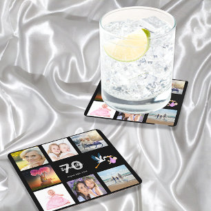 Dessous-de-verre Carré En Papier 70e anniversaire photo collage noir