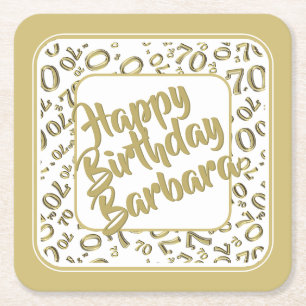 Dessous-de-verre Carré En Papier 70e anniversaire Random Number Motif Gold White