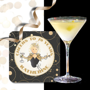 Dessous-de-verre Carré En Papier 70e Anniversaire Toast Pour Son Noir Or Fabulous