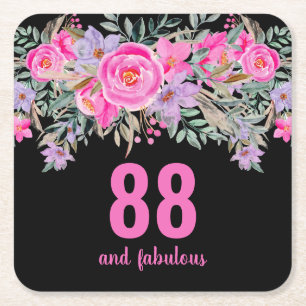 Dessous-de-verre Carré En Papier 88e anniversaire rose noir floral