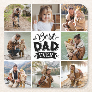 Dessous-de-verre Carré En Papier 8 Photo Collage Bonne Fête des pères Meilleur Papa