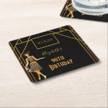 Dessous-de-verre Carré En Papier 90th birthday black gold 1920 art deco<br><div class="desc">Elegant faux gold and glam for a 90th birthday party! An art deco style birthday party paper coaster in faux gold and black for a glamorous celebration. Decorated with a 1920's style flapper girl and an art deco style frame.  Templates for a date,  name and the age 90.</div>