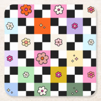 À damiers coloré rétro marguerite