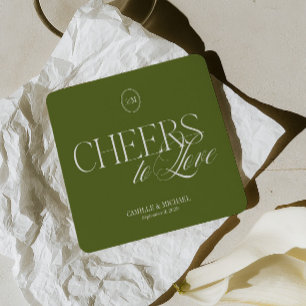 Dessous-de-verre Carré En Papier À l'amour Tasse Olive Verte Mariage