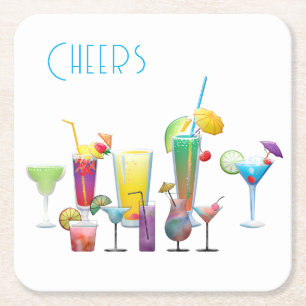 Dessous-de-verre Carré En Papier À votre santé, cocktails colorés amusants