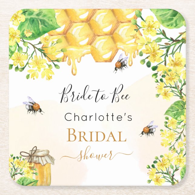 Dessous-de-verre Carré En Papier Abeilles bourdonneuses miel fleurs jaunes Baby Sho (Devant)