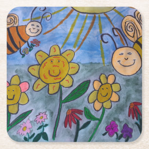 Dessous-de-verre Carré En Papier Abeilles et fleurs de miel