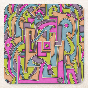Dessous-de-verre Carré En Papier Abstrait Géométrique Mod des années 60 Coloré