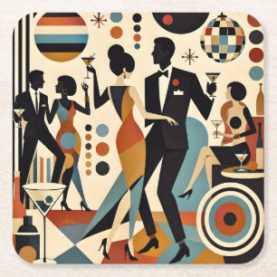 Dessous-de-verre Carré En Papier Abstrait Jazzy Martinis et Dancing Cocktail Party