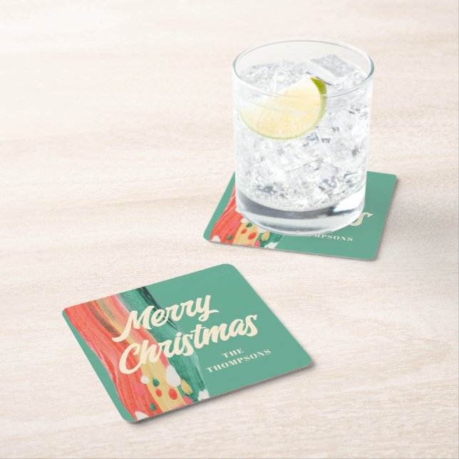 Dessous-de-verre Carré En Papier Abstrait moderne Joyeux Noël Nom personnalisé (En situation)