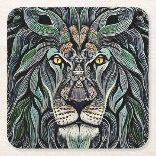 Dessous-de-verre Carré En Papier Abstrait Shabby Chic King Lion