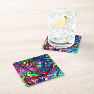 Dessous-de-verre Carré En Papier Abstraite goutte à goutte de peinture arc-en-ciel