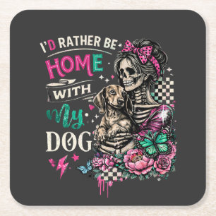 Dessous-de-verre Carré En Papier Accueil avec mon chien squelette gothique Dachshun