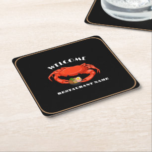 Dessous-de-verre Carré En Papier Accueil de fruits de mer modernes Crab rouge nom d