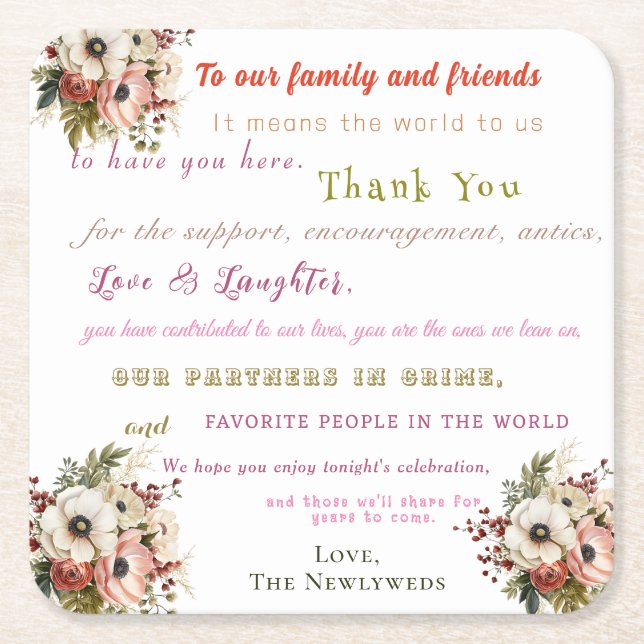 Dessous-de-verre Carré En Papier Accueil Mariage amusant (Devant)