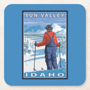 Dessous-de-verre Carré En Papier Admirer de skieur - Sun Valley, Idaho
